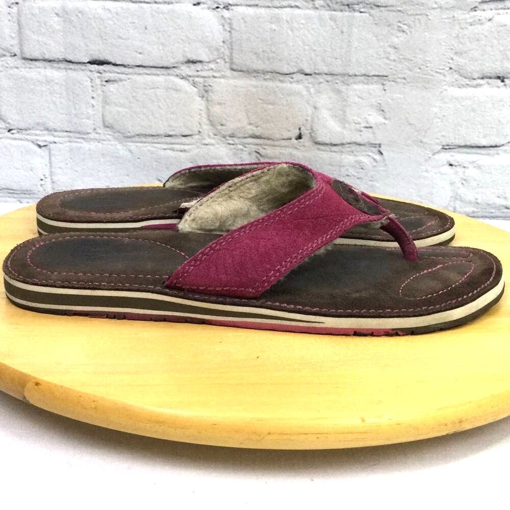 Merrell Fetch Plum Boho Sherpa Coastal Granola Girl Suede Thong Flip Flop 9 - Picture 3 of 9